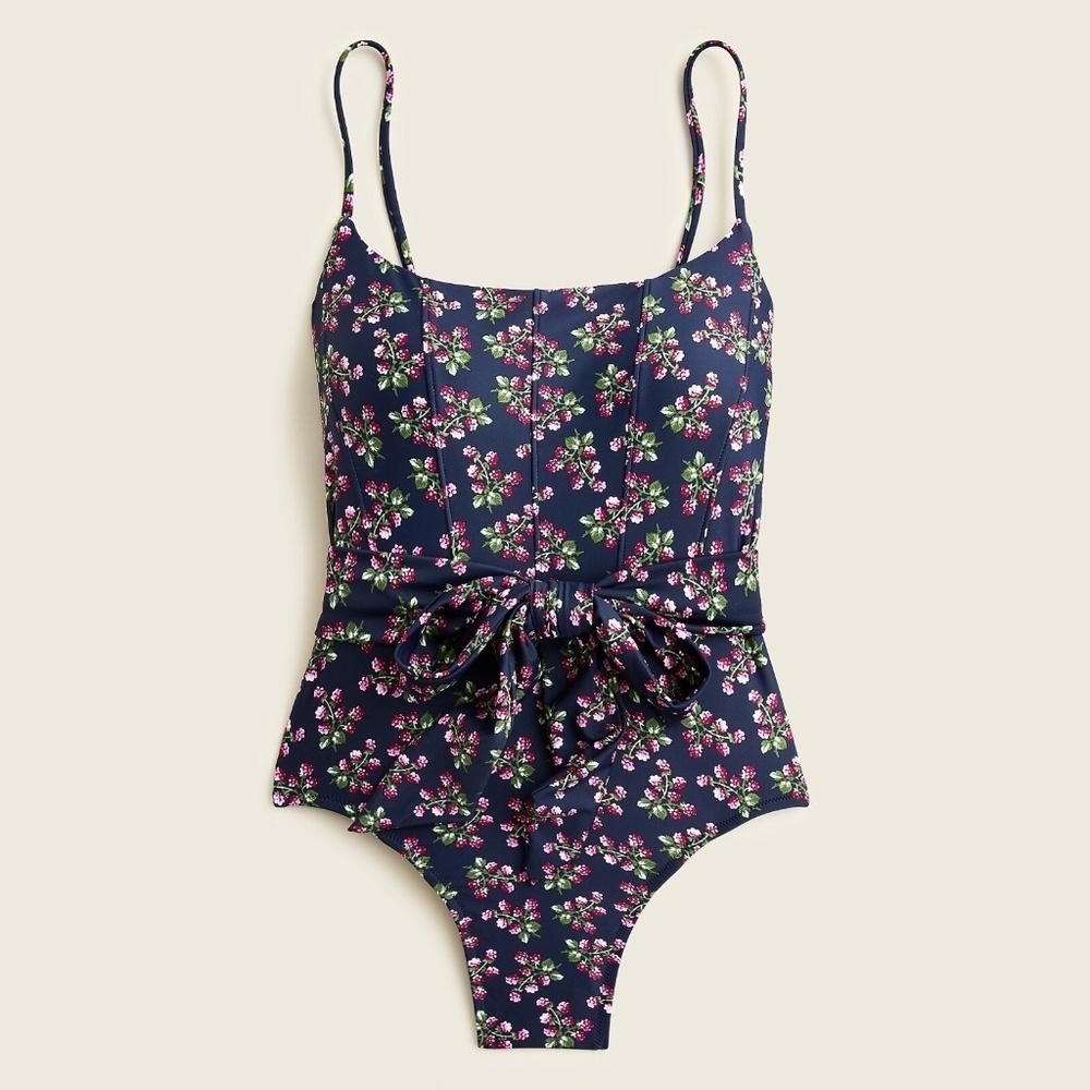 NWT J. Crew Topstitched Tie-Waist one-piece swimsuit in the Twilight Berry 8